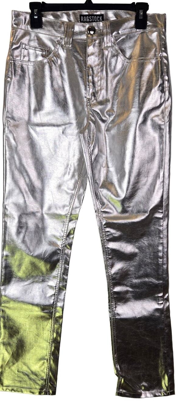 RAGSTOCK Silver Metallic High-Waisted Pants Women's Size 30 NEW DISCO FESTIVAL